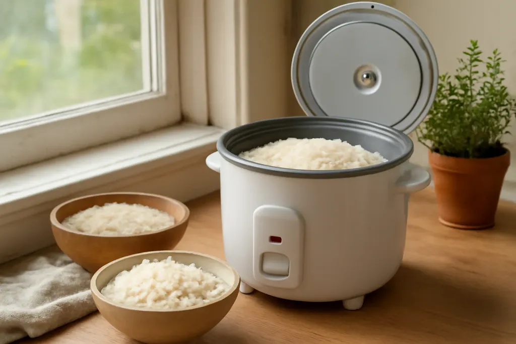Editorial photo illustrating rice cooker size jasmine rice