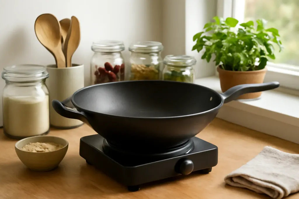 Editorial photo illustrating wok not hot enough electric stove