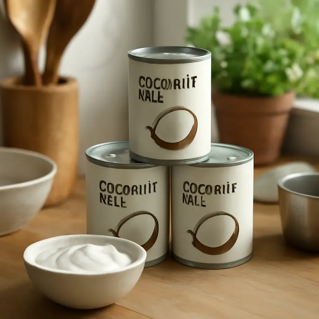 AI-generated editorial product photograph (not the exact linked listing) of canned coconut milk