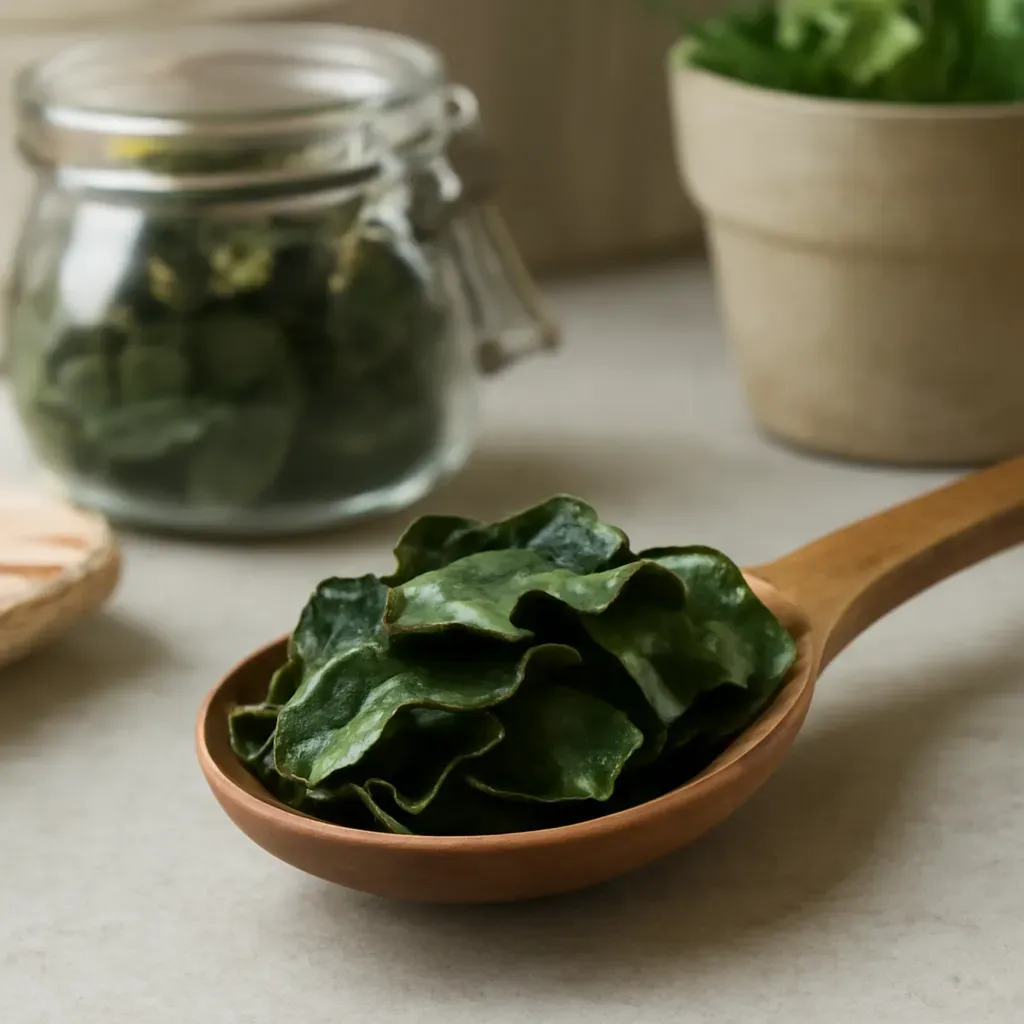 AI-generated editorial product photograph (not the exact linked listing) of dried makrut lime leaves
