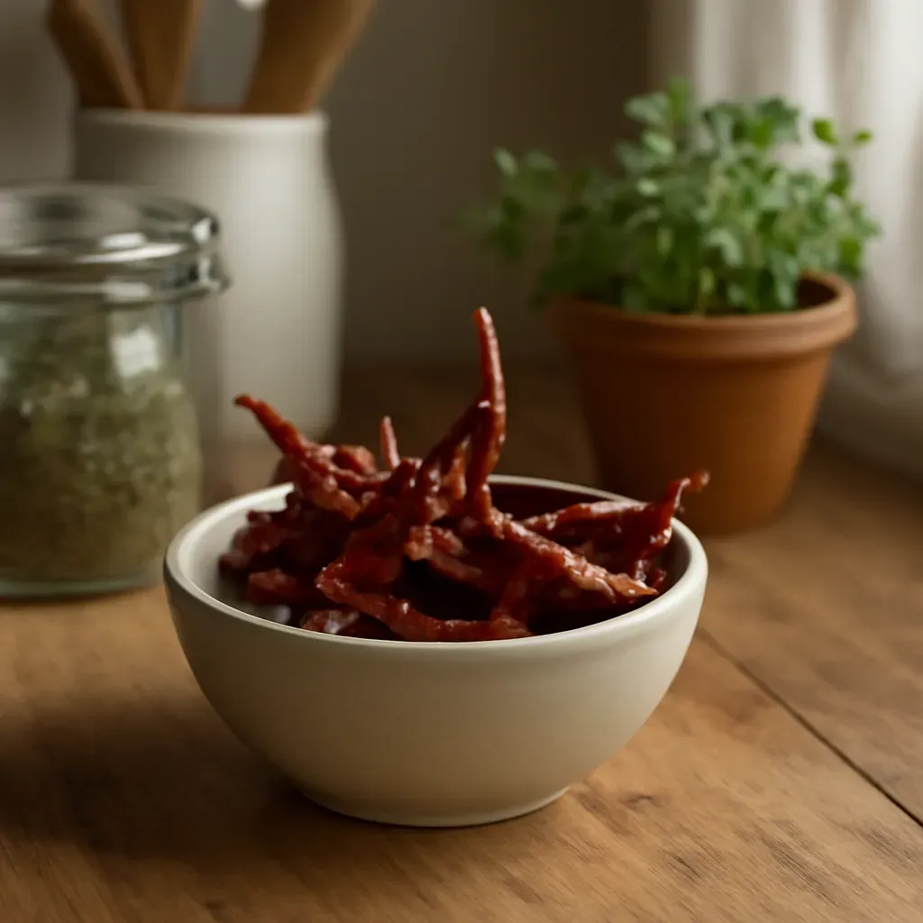 AI-generated editorial product photograph (not the exact linked listing) of dried thai chiles