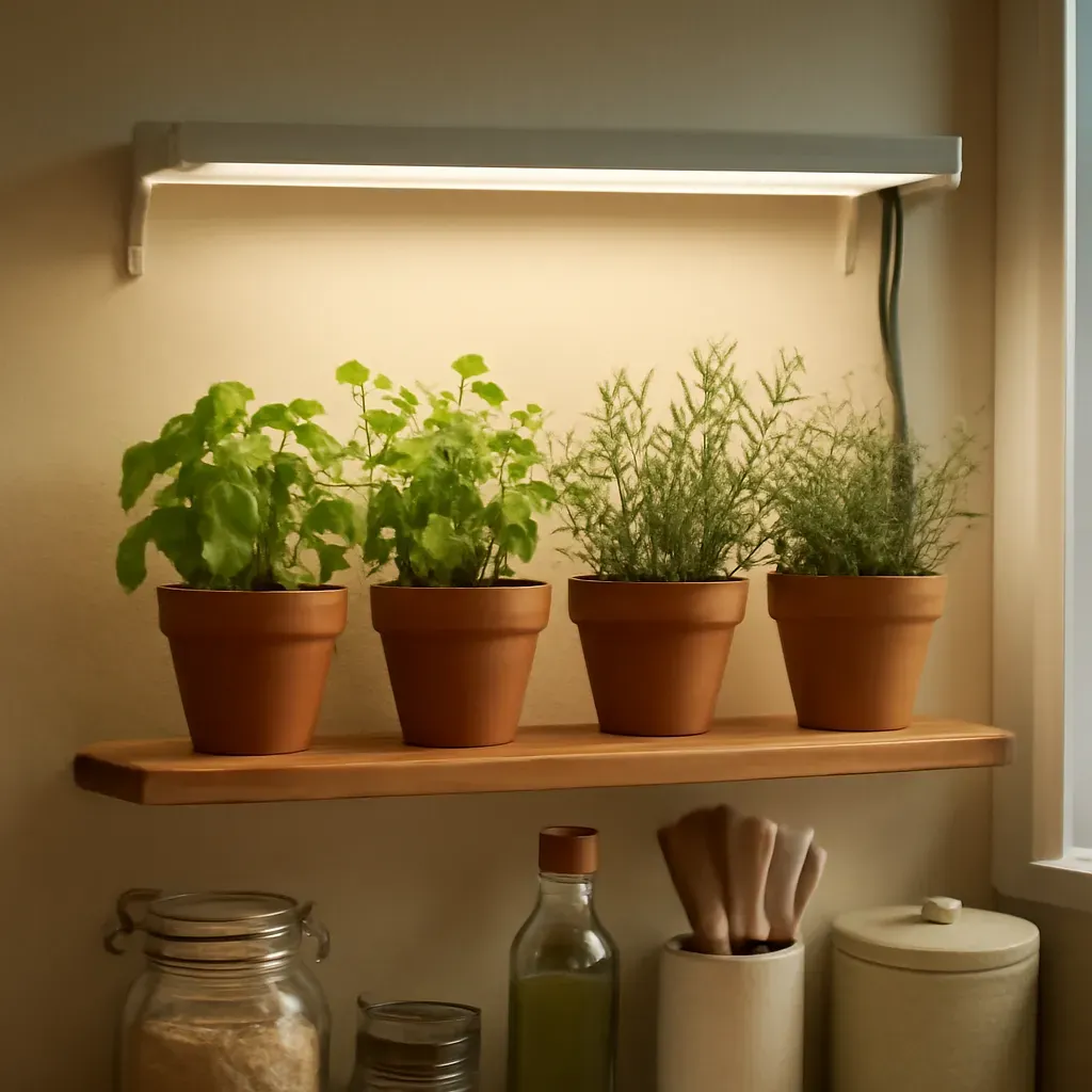 AI-generated editorial product photograph (not the exact linked listing) of full-spectrum grow light panel