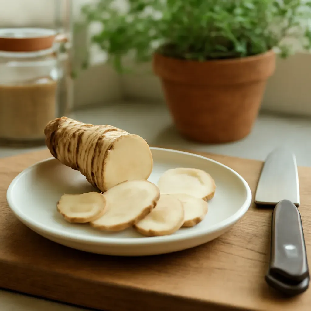 AI-generated editorial product photograph (not the exact linked listing) of galangal (dried or frozen)
