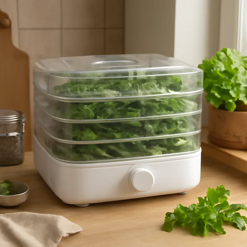 AI-generated editorial product photograph (not the exact linked listing) of countertop herb dehydrator