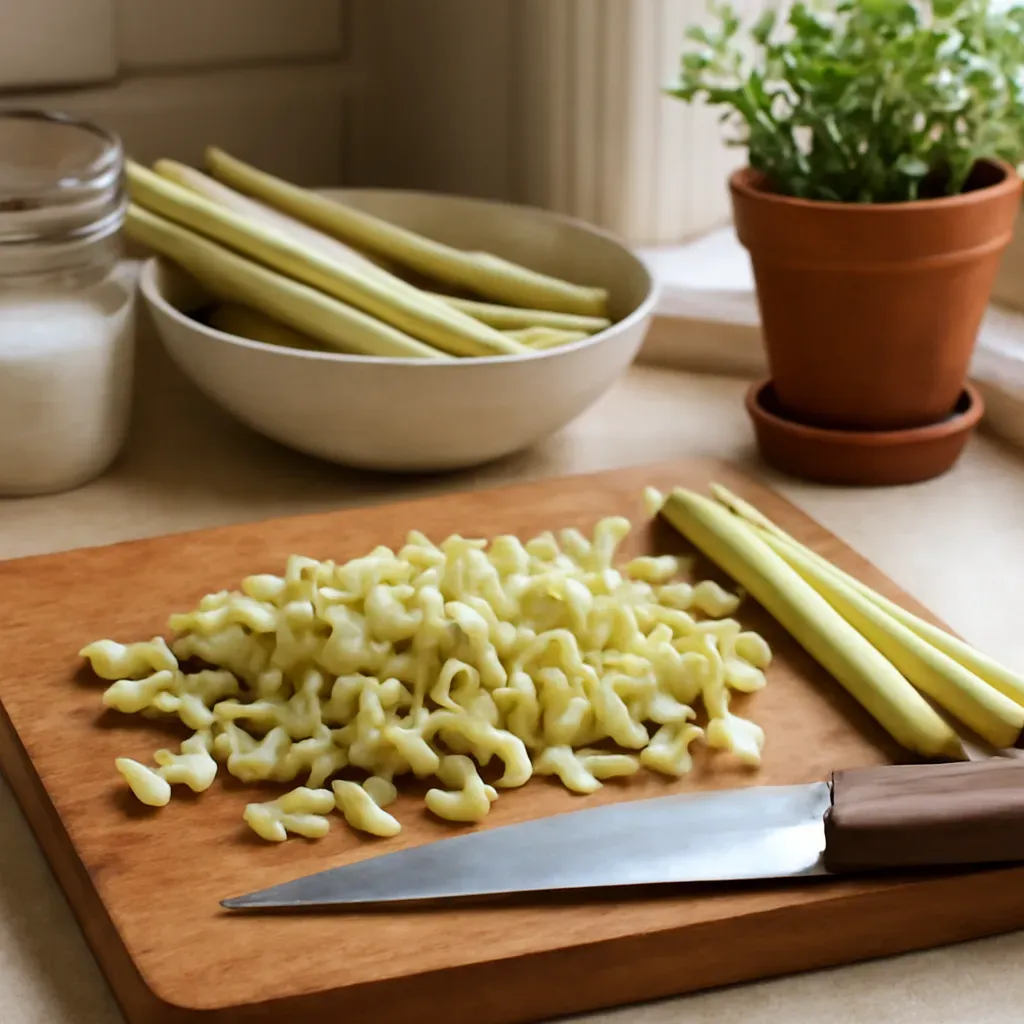AI-generated editorial product photograph (not the exact linked listing) of frozen lemongrass stalks