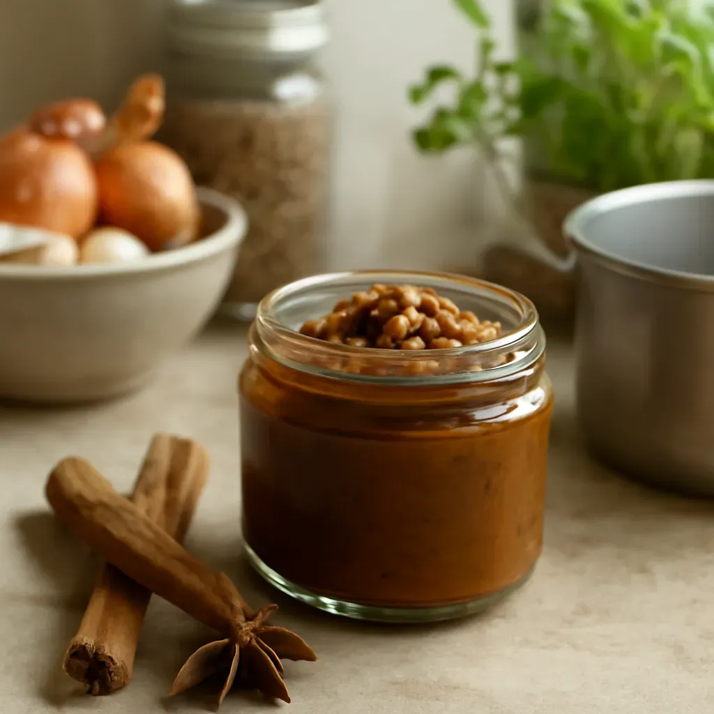 AI-generated editorial product photograph (not the exact linked listing) of massaman curry paste