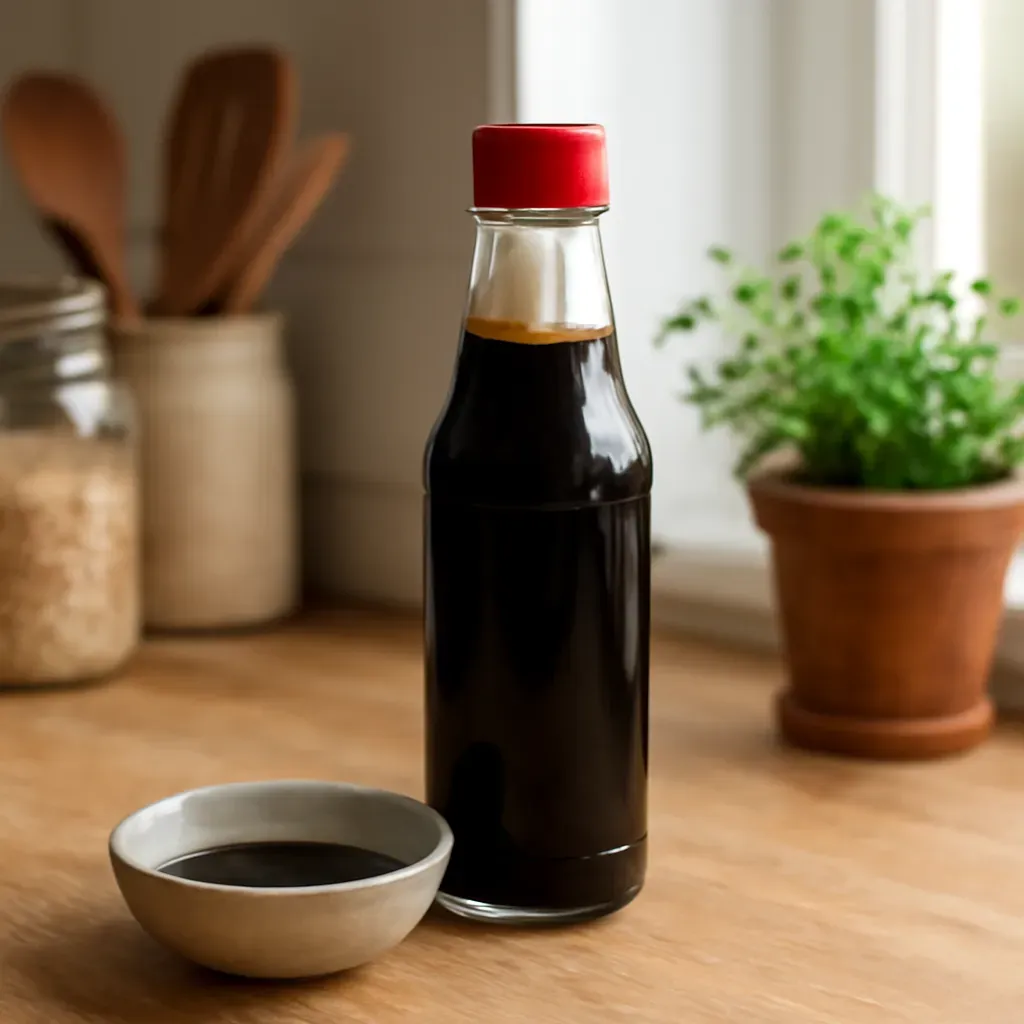 AI-generated editorial product photograph (not the exact linked listing) of thin soy sauce